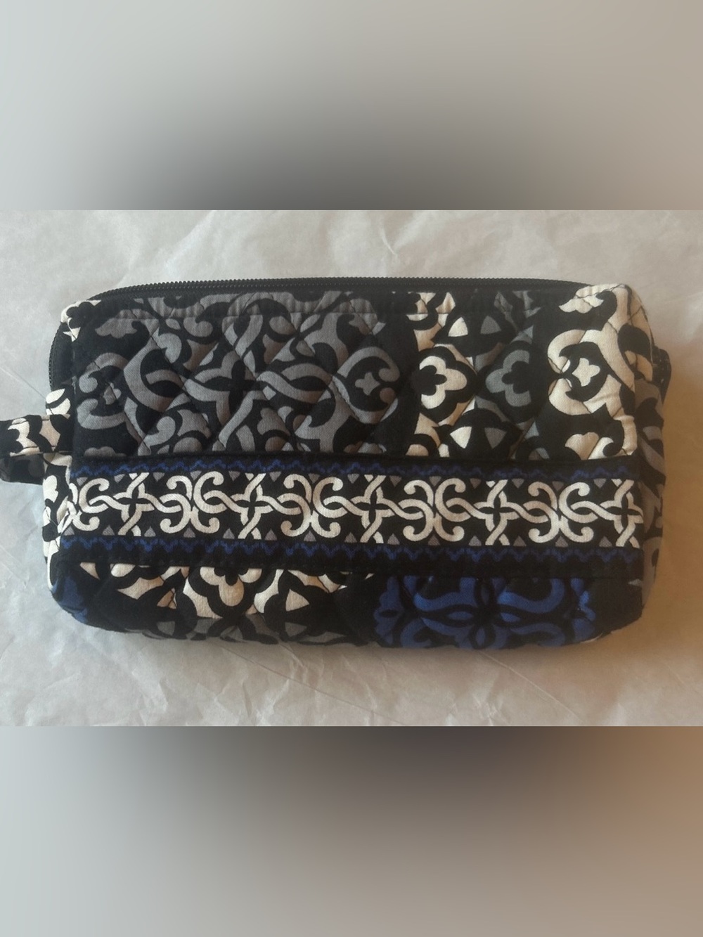 Vera Bradley quilted Canterbury cobalt Black & White Patterned Cosmetic Pouch